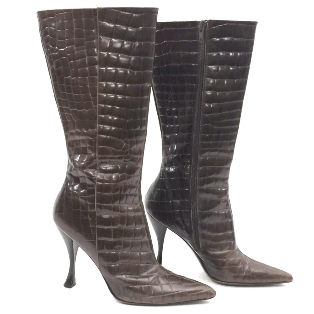 Via Spiga Croc Embossed Leather Boots